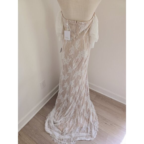 Lulus Wedding Loving Beauty White Lace Puff Sleeve Off The Shoulder Maxi Dress L - Picture 13 of 13